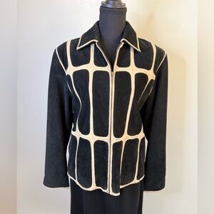 Vintage Outerwear by Lisa Black Cream Suede Geometric Jacket Size M